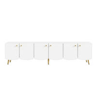 TV-SCHRANK 180/40/45 cm Weiß mit 6 Türen, Goldenen Beinen und Griffen - Goldfarben/Weiß, Holz/Holzwerkstoff (180/45/40cm) - Oxeza