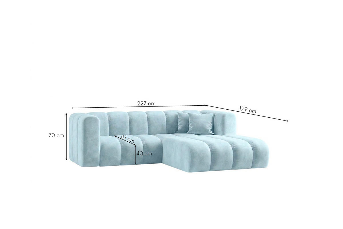 ECKSOFA Modulares In L-Form, Velvet-Stoff Riviera, Babyblau, Rechts, GRAND - Hellblau, Holz (227/179cm) - Kaiser Möbel