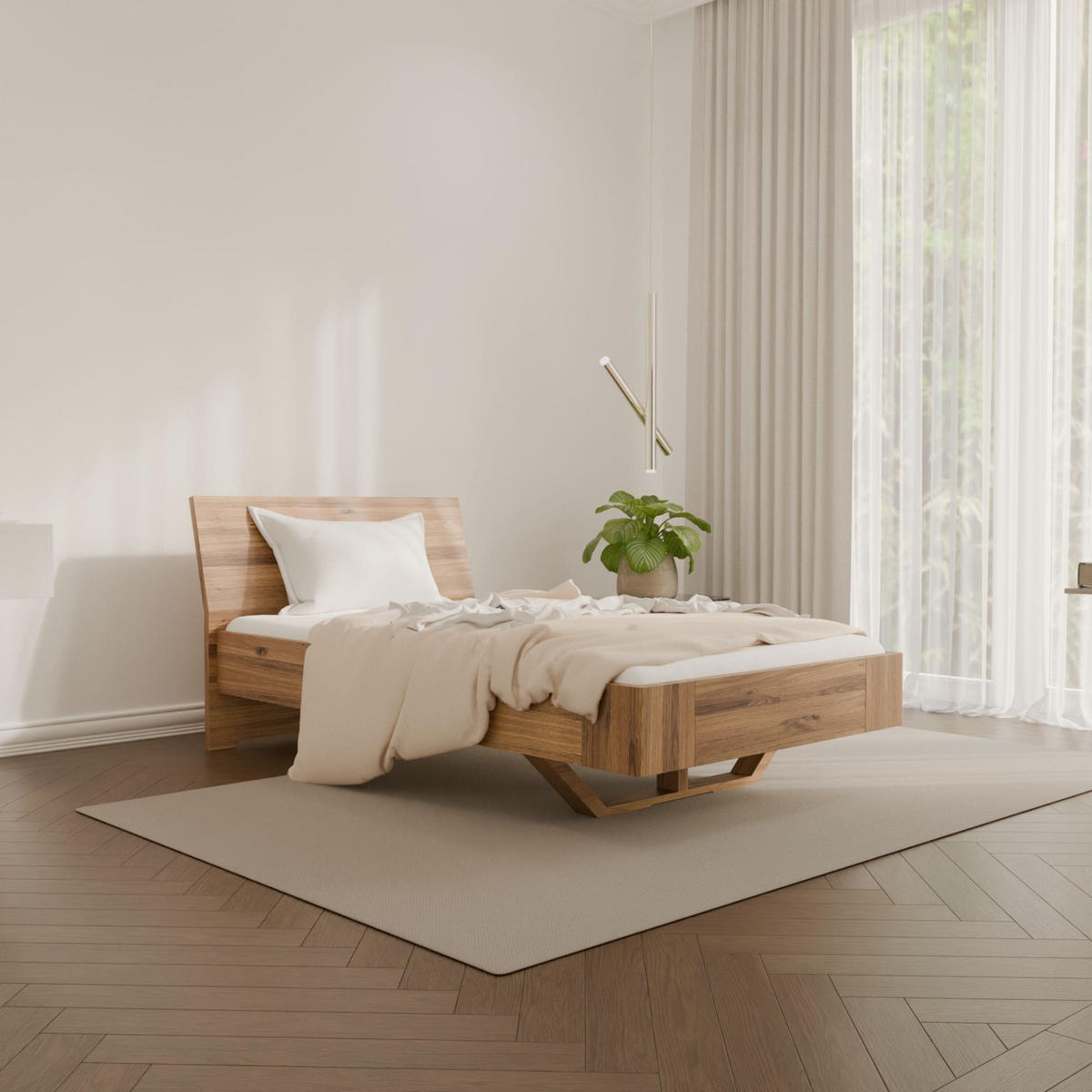 SCHWEBEBETT HOVERO 90/220 cm aus Wildeiche - Braun, Holz (90/220cm) - MeinMassivholz