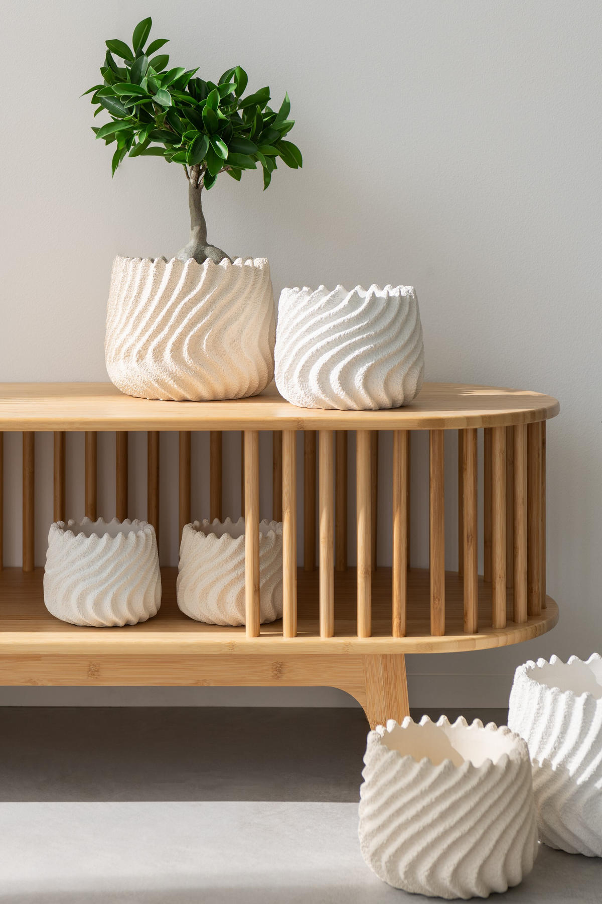 BLUMENTOPFE MARIS - Zement - Weiß - M - 2er set - Ø 17 cm - Multicolor, Stein (17/13.5cm) - J-Line