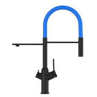 3-WEGE-KÜCHENARMATUR, Schwarz Matt und Hellblau, 2-Strahl-Brause - Schwarz/Hellblau, Metall (20.61/48/20.61cm) - VIZIO