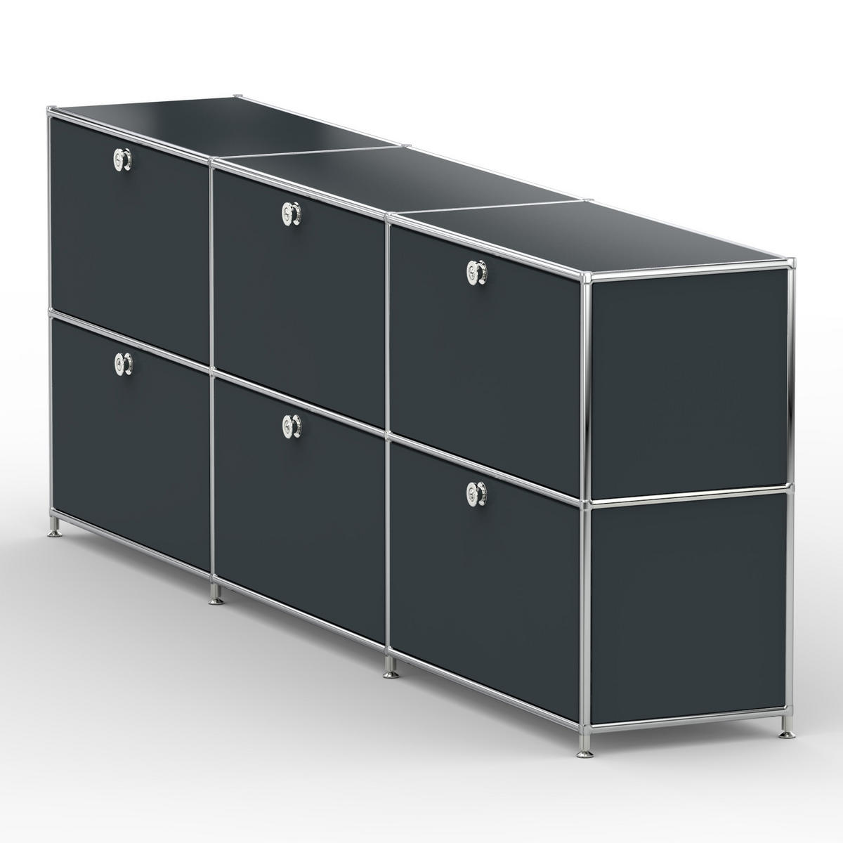 AKTENSCHRANK, 6 Klappen & Schloss, Breite 227 cm, Anthrazitgrau - Chromfarben/Silberfarben, Metall (40/80.5/227.2cm) - Versee