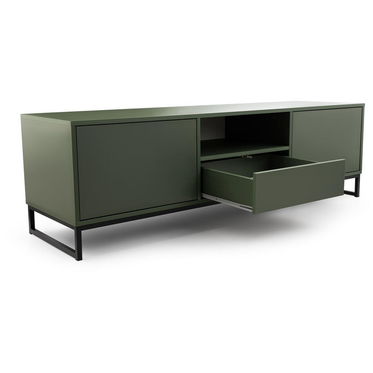 LOWBOARD Giana mit 2 Türen und Schublade, 160 cm, Flaschengrün - Dunkelgrün/Schwarz, Holzwerkstoff (160/48.5/45cm) - Beautysofa