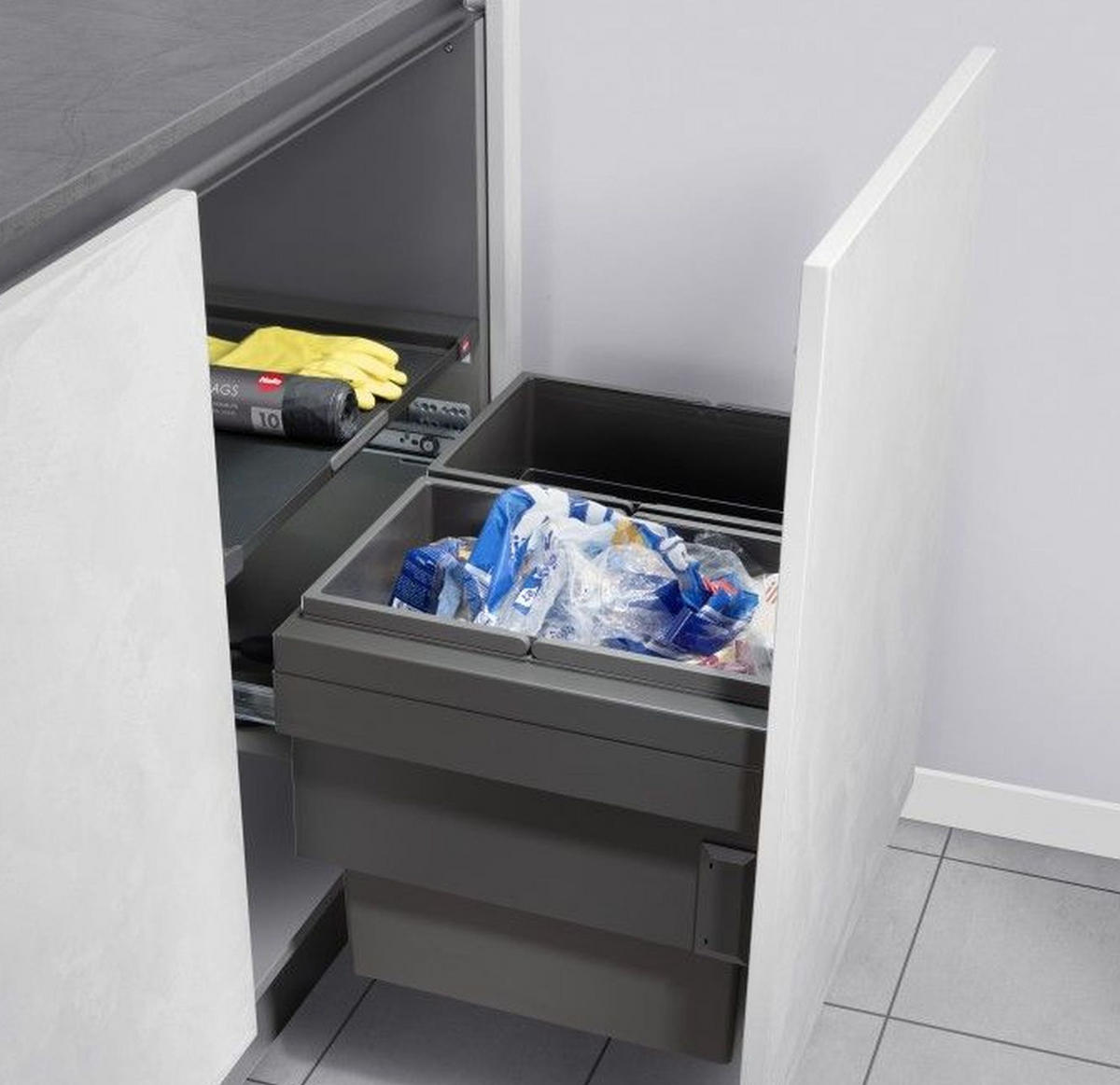 EINBAUMÜLLEIMER Hailo Cargo Schrankbreite 60cm Frontauszug selbstschließend - Grau, Kunststoff (56.8/42.4/40cm) - Hailo