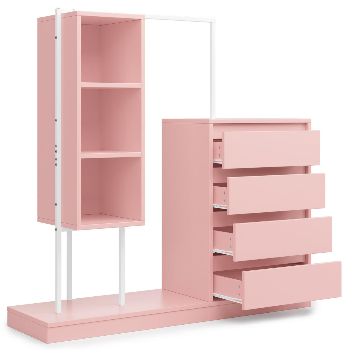 KLEIDERSCHRANK Rosa Set Sideboard Kleiderstange 140cm Modern - Pink, Holzwerkstoff (140/135/40cm) - FLIEKS