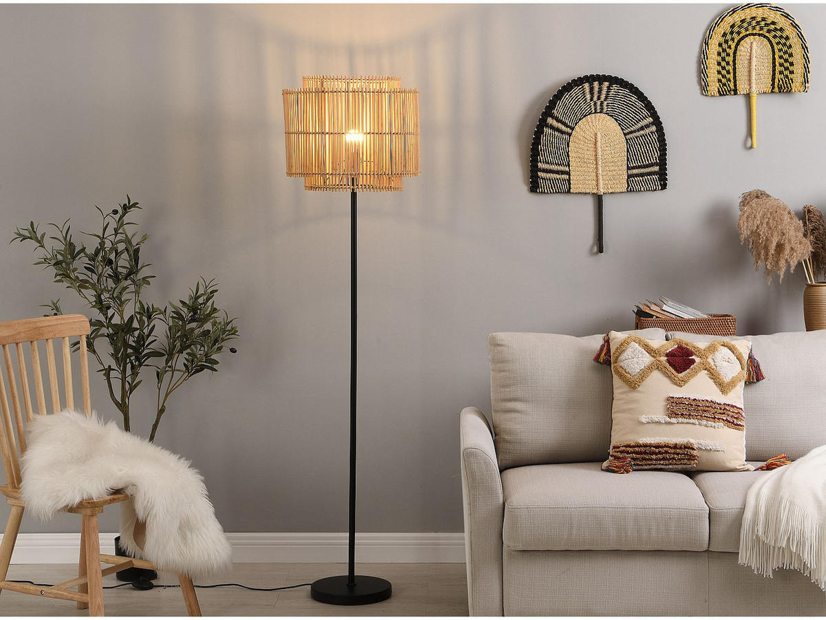 STEHLAMPE - 40 cm x 40 cm - holz - schwarz, naturfarben hell Parana - Schwarz/Naturfarben, Holz/Metall (40/40/157.5cm) - Vente-Unique