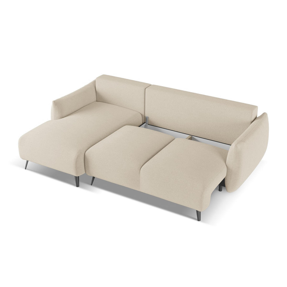 ECKSOFA mit Schlaffunktion Chenille Stoff Beige - Beige/Schwarz, Textil/Metall (162/242cm) - LaMiaSofa