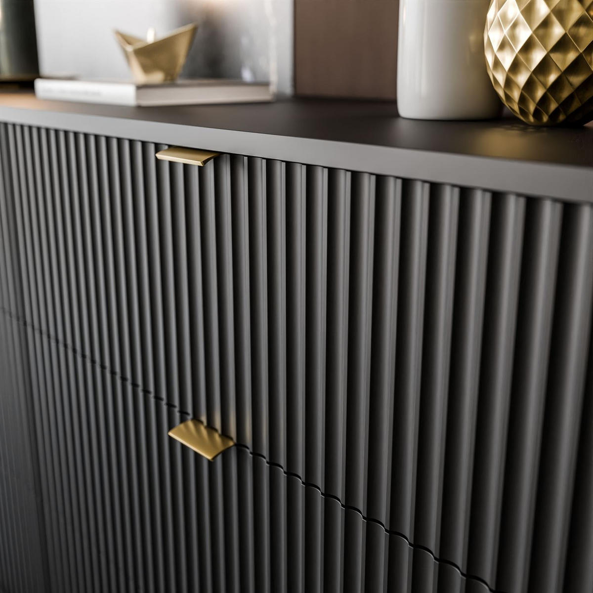 SIDEBOARDS CORTADO GOLD KSZ154 MIT SCHUBLADEN 154 CM SCHWARZ - Schwarz, Holzwerkstoff (154/83/39cm) - Lookway