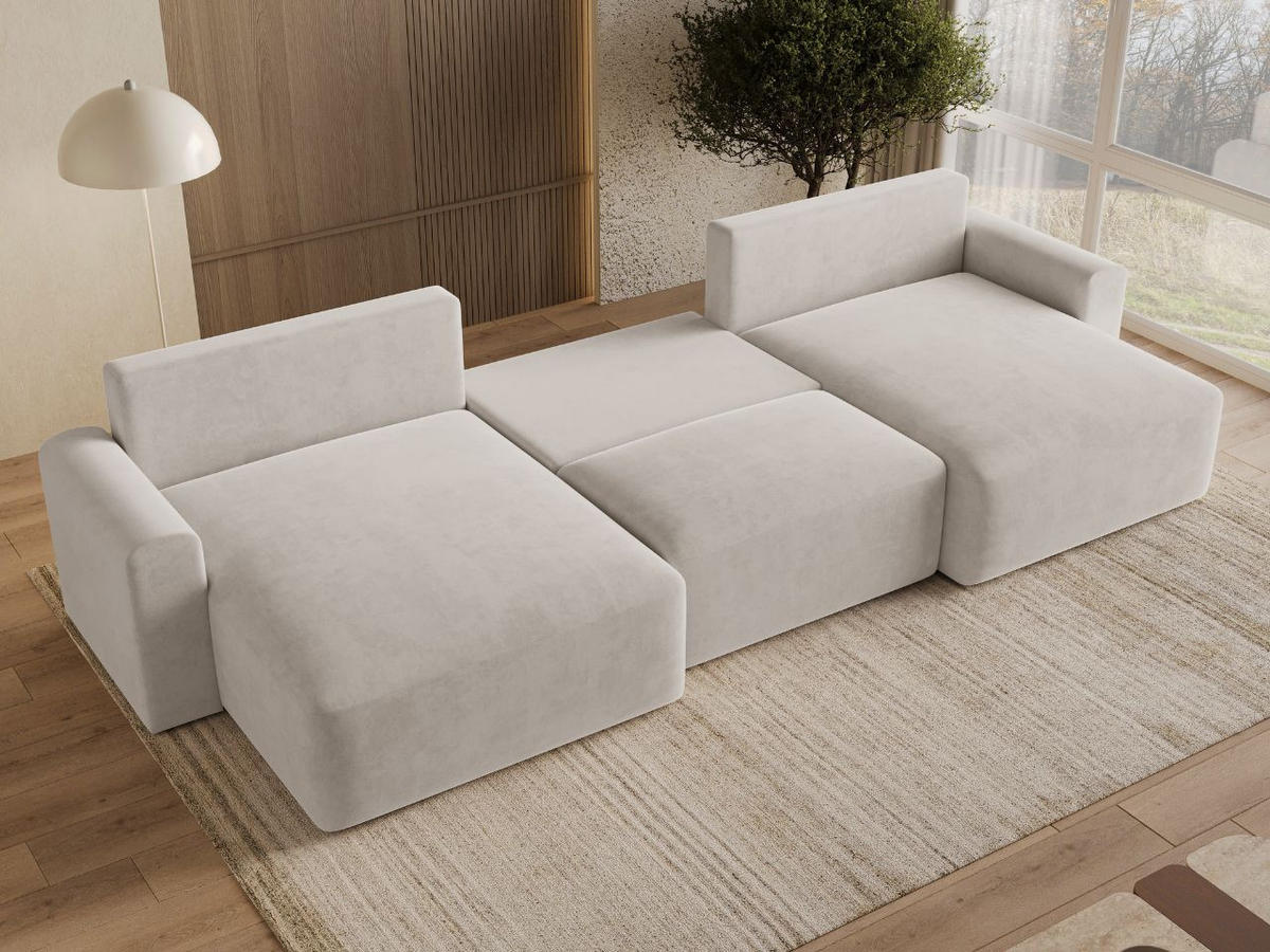 ECKSOFA U Aurora Ecru - Ecru, Holz/Textil (369/145cm) - Graingold