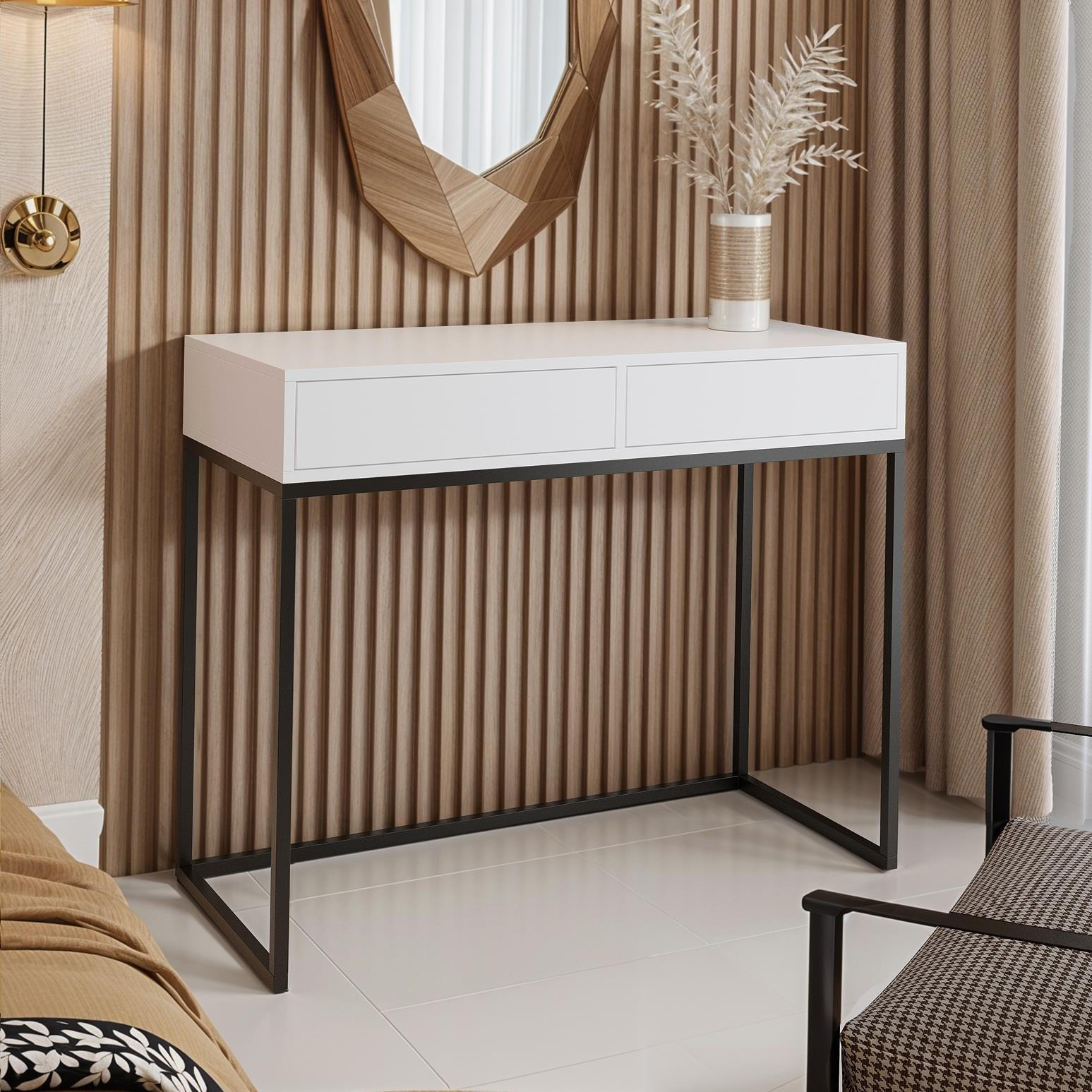 SCHMINKTISCH Cubic 80 Weiß, mit Schwarzgestell - Schwarz/Weiß, Holzwerkstoff/Metall (35/80/80cm) - Bettso