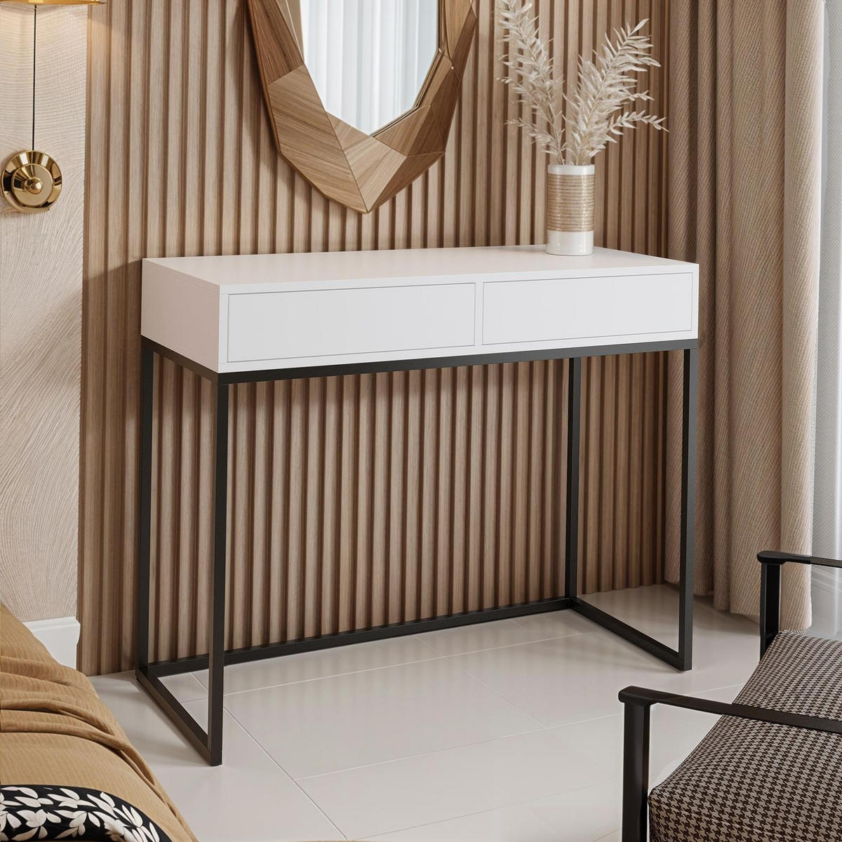 SCHMINKTISCH Cubic 80 Weiß, mit Schwarzgestell - Schwarz/Weiß, Holzwerkstoff/Metall (35/80/80cm) - Bettso