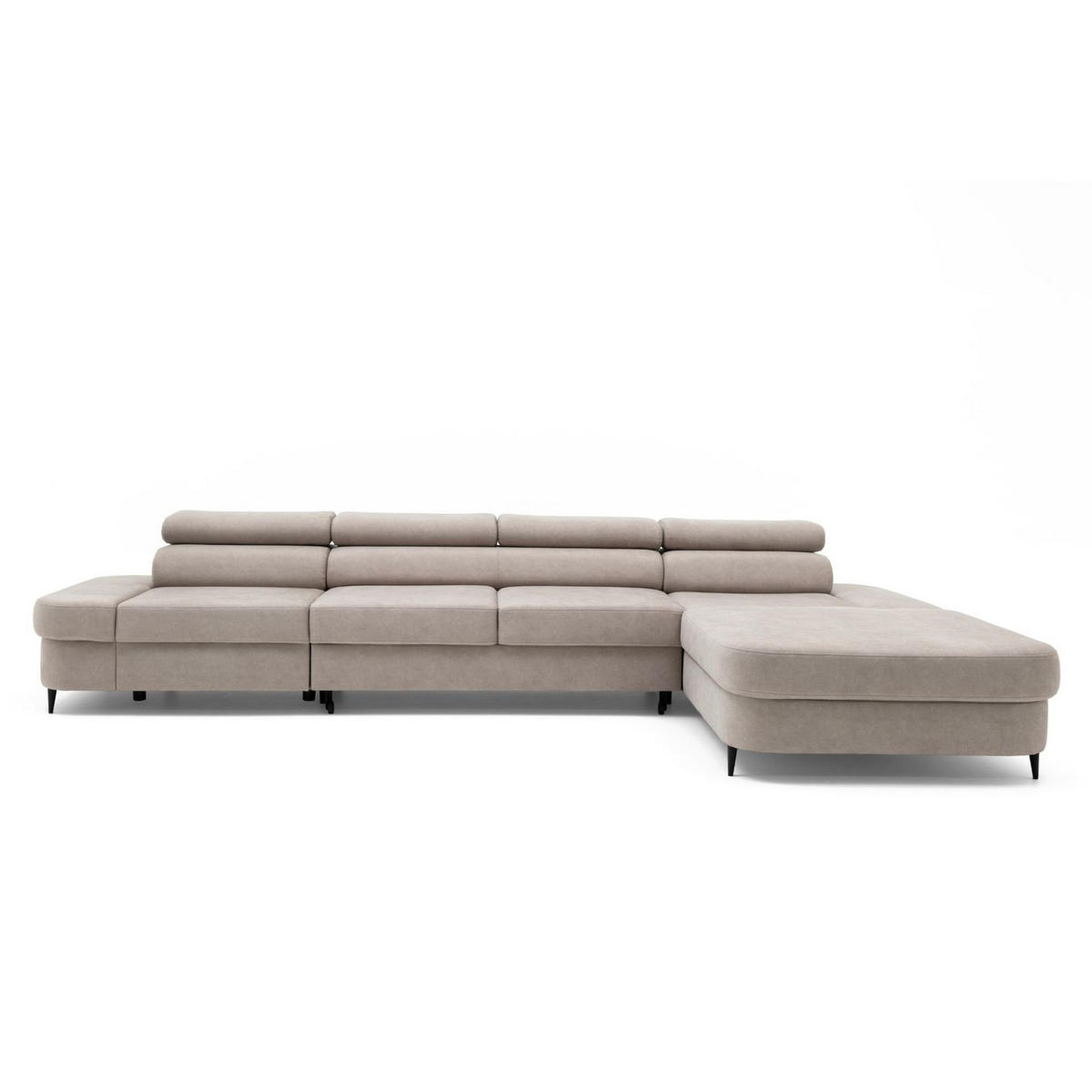 ECKSOFA JAZZ MAXI Rechts mit Schlaffunktion 125x195 Velours Beige - Beige/Schwarz, Holz/Textil (203/350cm) - Muffo