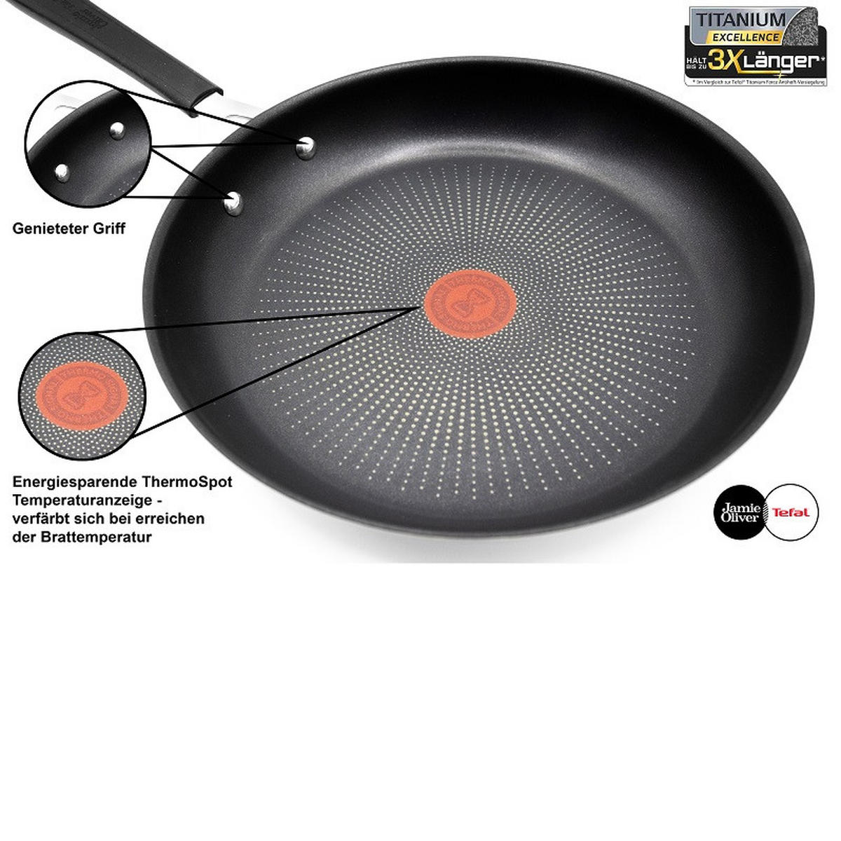 PFANNENSET Edelstahl -Jamie Oliver- 8-tlg, Bratpfannen Ø20/24/28 cm, Wok Ø28 cm, Schmorpfanne Ø25 cm, Induktion & Backofen geeignet Pfanne - Silberfarben, Metall - Tefal