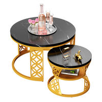 COUCHTISCH 2-teiliges Set Nesting Satztisch 70x70x45 cm + 45x45x37 cm Schwarz und Gold mit Marmor Furnier - Schwarz, Holzwerkstoff (70/70/45cm) - Modfu