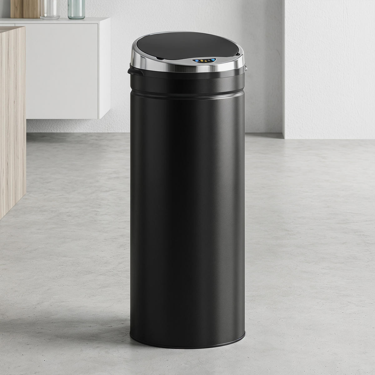 MÜLLEIMER SENSOR 50L Automatischer Abfalleimer Infrarotsensor Rostfreies Metall Schwarz 30,5/30,5/81,5 cm - Schwarz, Metall (30.5/81.5/30.5cm) - Rolipo