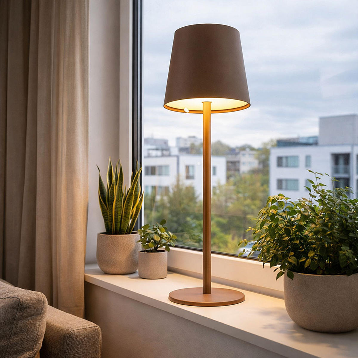 LED TISCHLEUCHTE Braun Touchdimmer Akku - Braun, Metall (10.6/10.6/36cm) - Globo Lighting