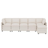 ECKSOFA DE-33261 XXL modular U-/L-Form mit Hocker Beige - Beige, Holzwerkstoff (344/127cm) - ComfortXL