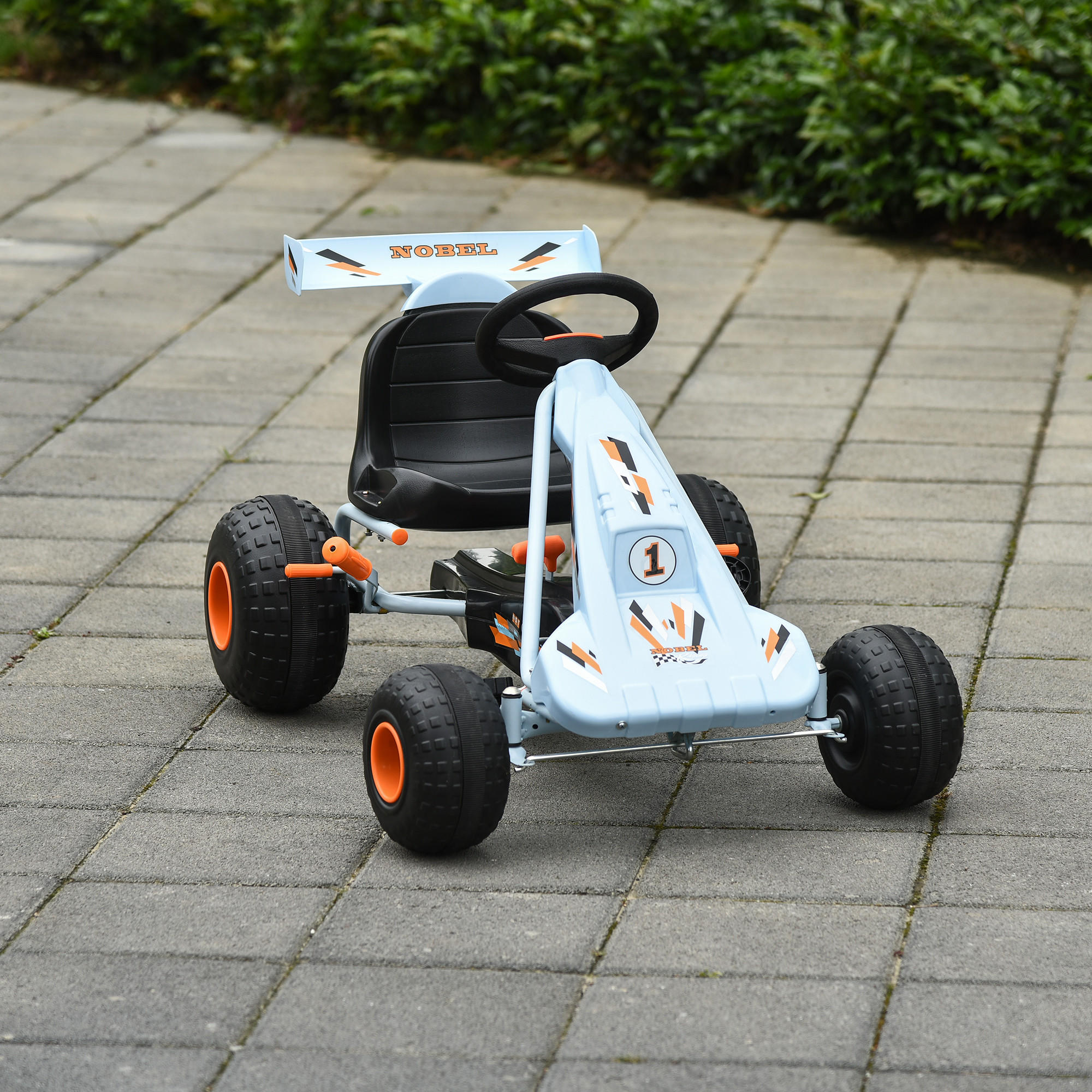 KINDER GO KART TRETAUTO, Hellblau, Stahl+ Kunststoff - Hellblau, Metall (97/66/59cm) - HOMCOM