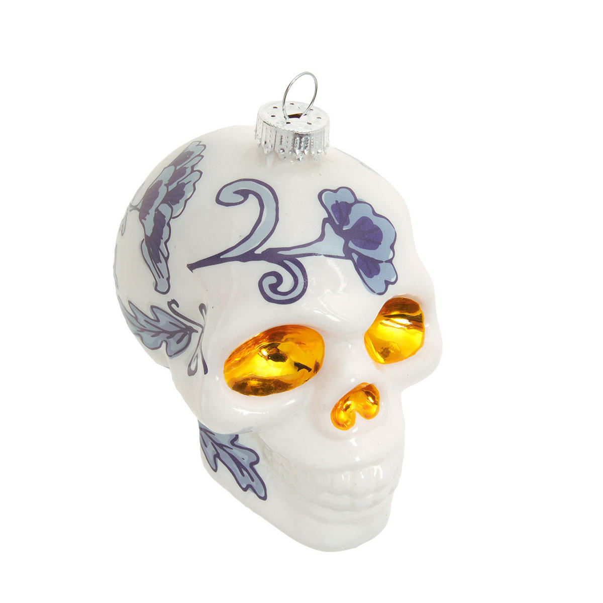CHRISTBAUMSCHMUCK Totenkopf Chinoiserie Weiß 10cm (Glas / 1 Stk.) - Weiß, Glas (6/10/9cm) - Krebs Glas Lauscha