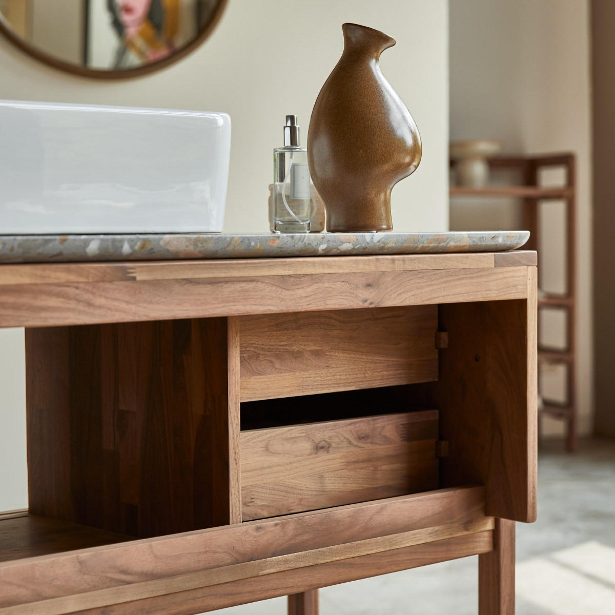 BADEZIMMERMÖBEL Isaure Grau aus Walnuss - Grau, Holz (126/80/55cm) - Tikamoon