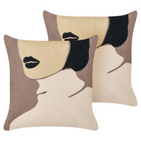 DEKOKISSEN 2er-Set Taupe 45/45 cm Silphium - Graubraun, Naturmaterialen/Textil (45/45cm) - Beliani