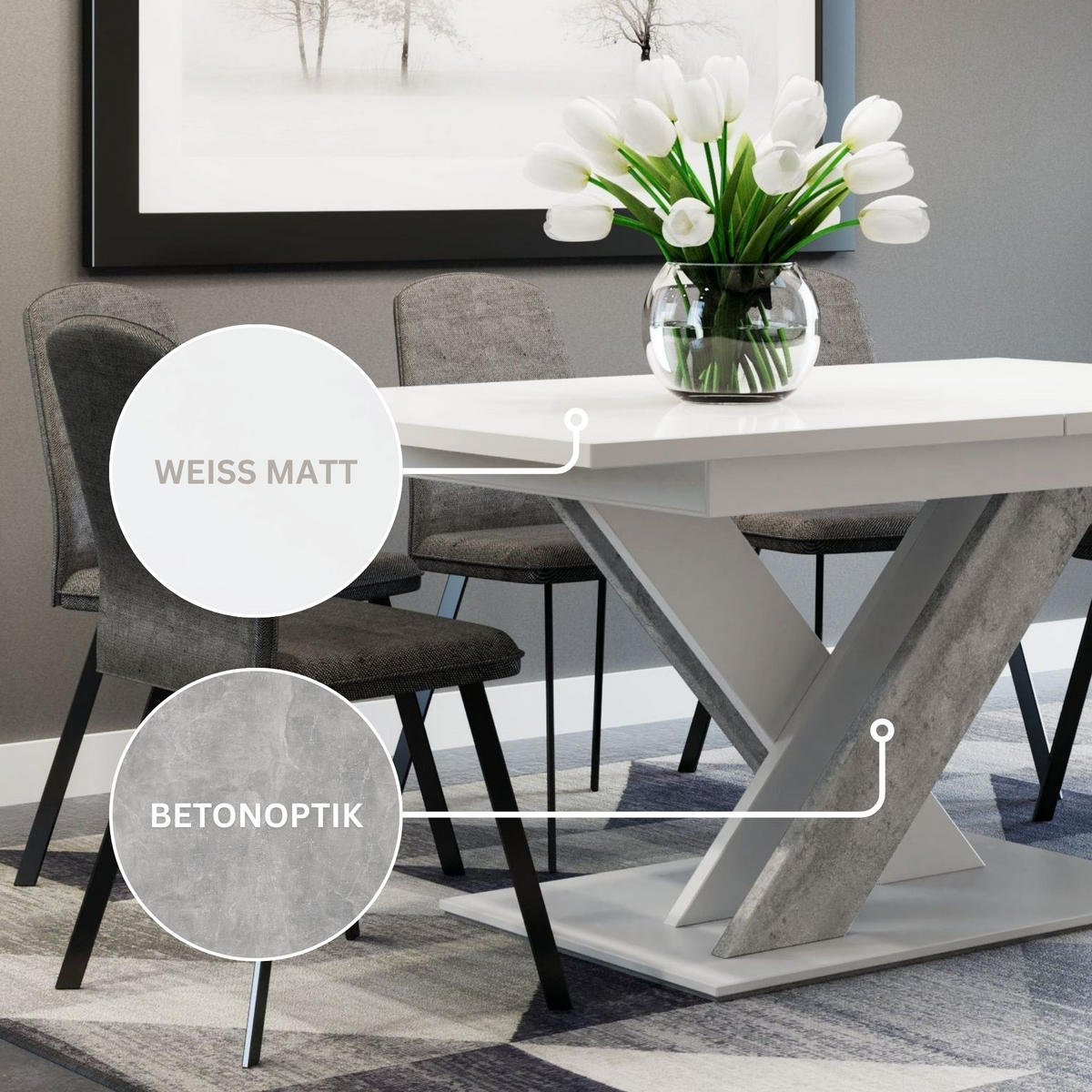 ESSTISCH Grau Betonoptik und Weiß Ausziehbar 140 - 180 cm - Weiß/Grau, Holzwerkstoff (140/80/75cm) - PROSPERO