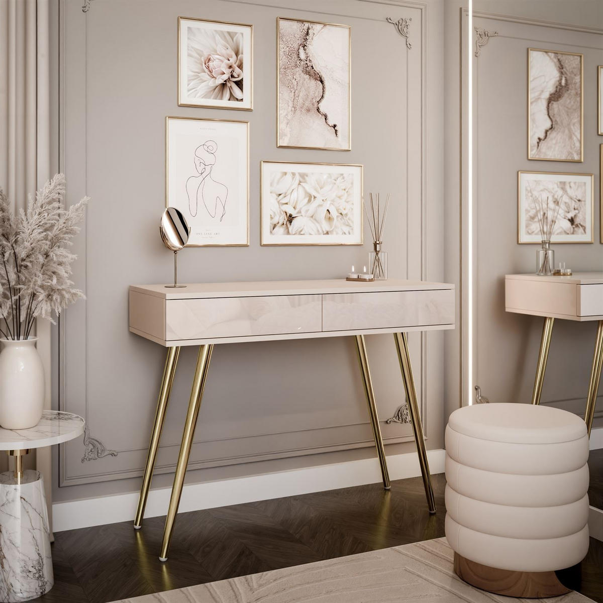 KONSOLE SIENNA KASCHMIR auf schrägen goldenen Beinen PUSH OPEN - Kaschmir, Holzwerkstoff (100/81/42cm) - Lookway