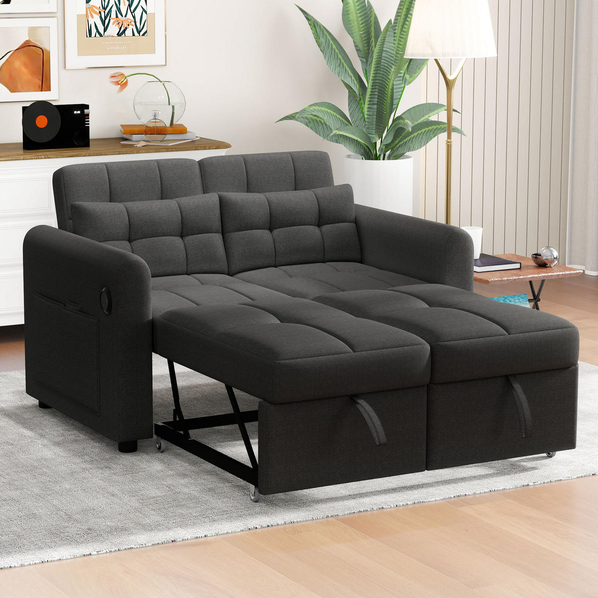 DOPPELSCHLAFSOFA 142x85x83cm aus Leinen 3-in-1, grau - Grau, Textil (85/142cm) - Luhomfu