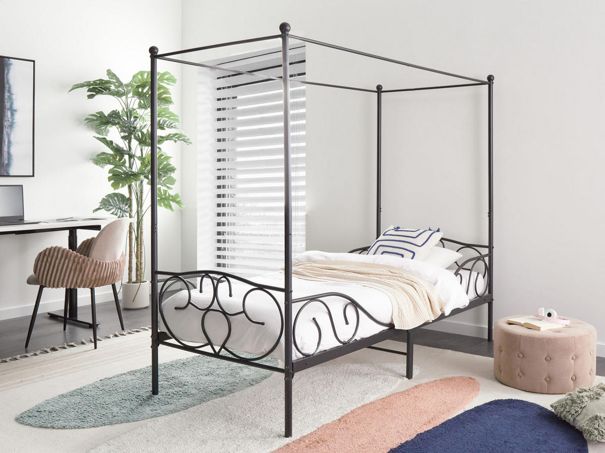 HIMMELBETT 90x200 cm Schwarz Sormery - Schwarz, Metall (90/200cm) - Beliani