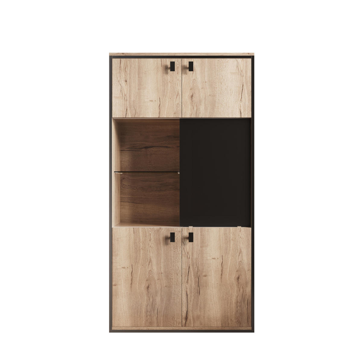 HIGHBOARD aus Holzwerkstoff 77,8/36/150 cm mit LED-Beleuchtung, Schiebetür und 3-Zonen-Stauraum, Naturfarben - Naturfarben, Holzwerkstoff (77.8/150/36cm) - Redom