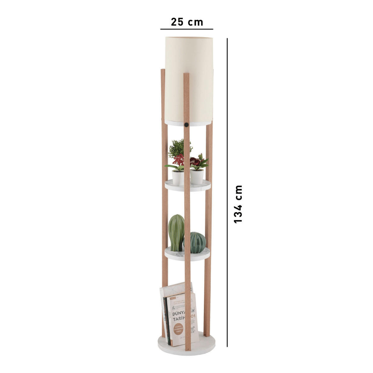 LAMPE mit 3 runden ablagen - circle 21/21/135 cm - Weiß, Holzwerkstoff (21/21/135cm) - Calicosy
