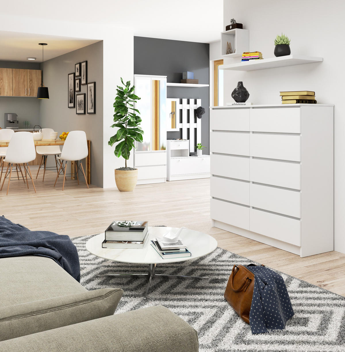 KOMMODE Weiß 120x40x121 cm - Weiß, Holzwerkstoff (120/121/40cm) - Akord