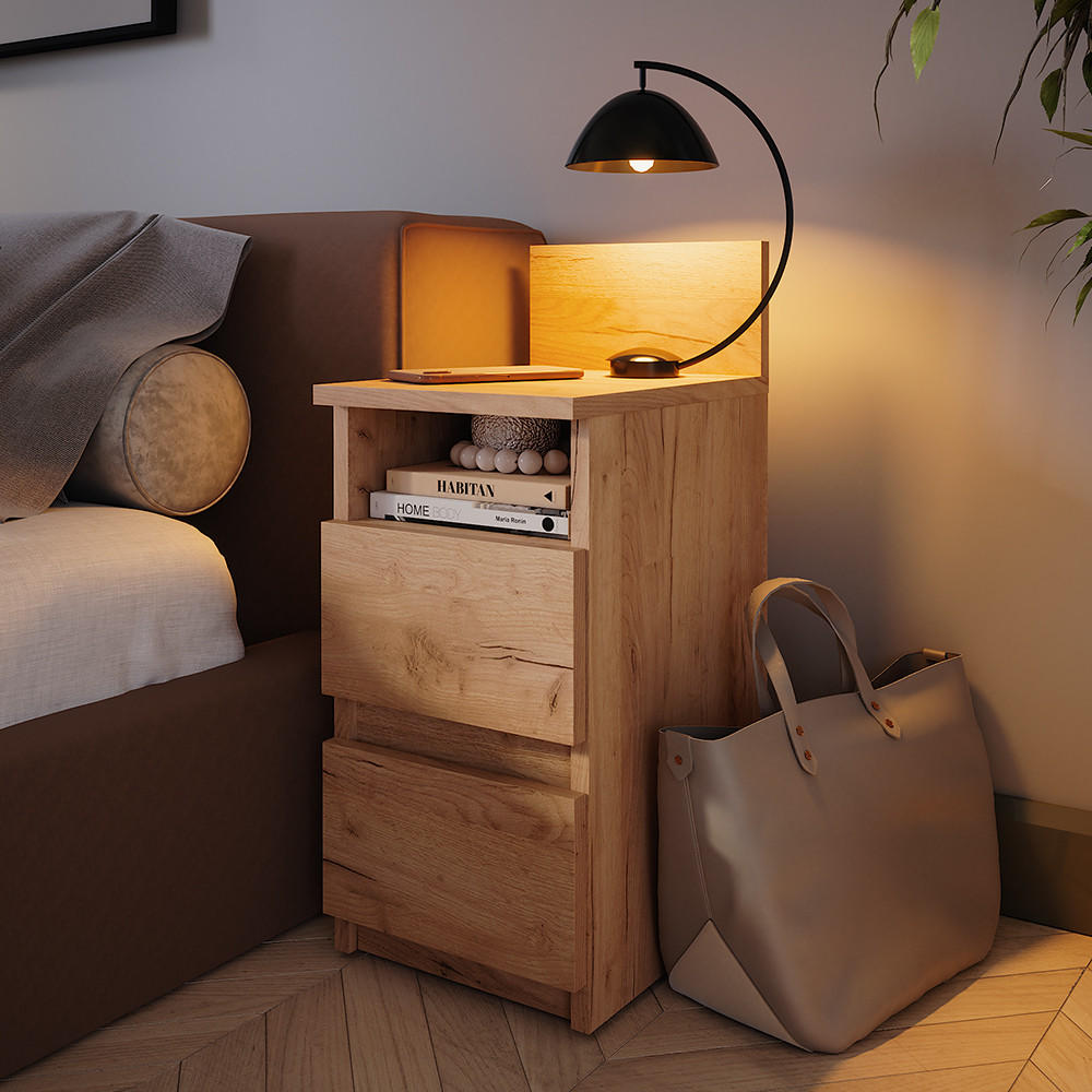 Thumbnail - Vicco Nachttisch, Honigeiche, Holzwerkstoff, Rechteckig, 25x59.1x32.3 cm, Schlafzimmer, Nachttische