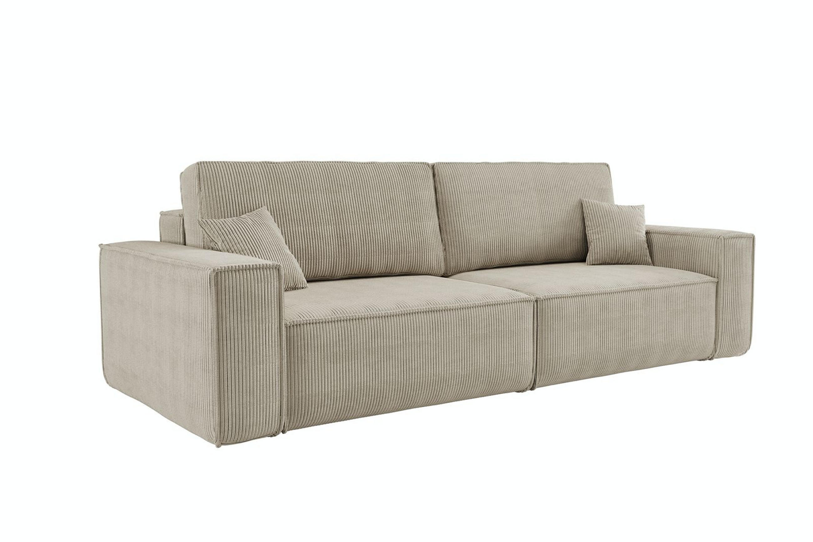 SCHLAFSOFA HUGO, Sofa mit Schlaffunktion und Bettkasten, Farbe: Beige, Cordstoff - Beige, Textil (244/83/98cm) - VENASI MÖBEL