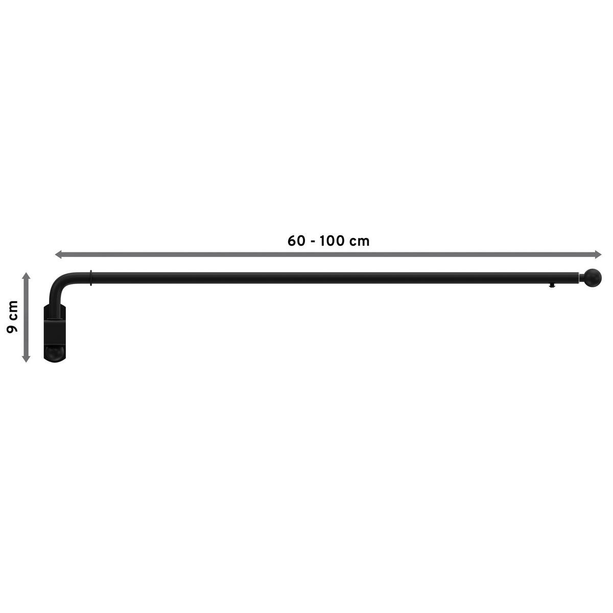 SCHWENKSTANGE/SCHWENKARM-GARDINENSTANGE Cassina 60-100 cm, 13/9 mm Ø, Schwarz - Schwarz, Metall (100cm) - INTERDECO