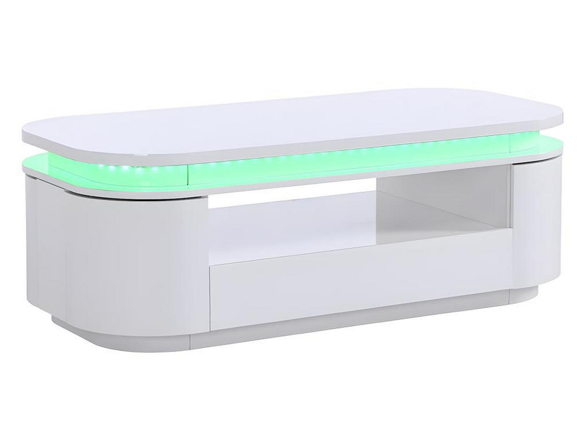 COUCHTISCH mit 4 Türen & 1 Schublade + LEDs - MDF - Weiß - VANDANA - Weiß, Holz (120/60/42.5cm) - Vente-Unique