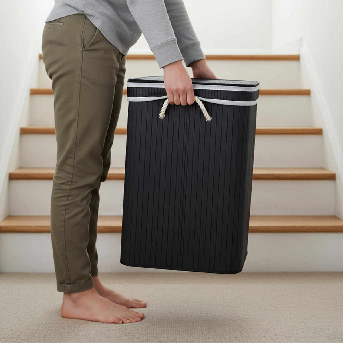 WÄSCHEKORB - Dunkelbraun, Holz/Textil (52/63/32cm) - Relaxdays