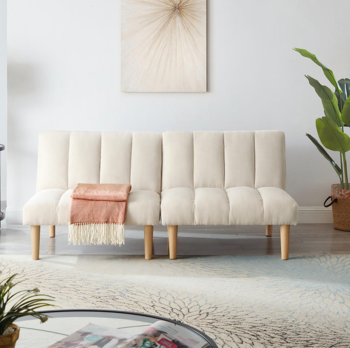 SCHLAFSOFA 3-fach verstellbar Corduroy Beige - Beige, Holzwerkstoff (167/72/82cm) - Meubliv