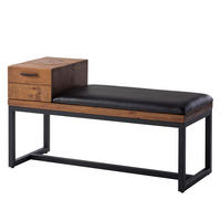 GARDEROBENBANK - Kunstleder / Pinie massiv - Schwarz/Pinienfarben, Holz (110/59/41cm) - home24