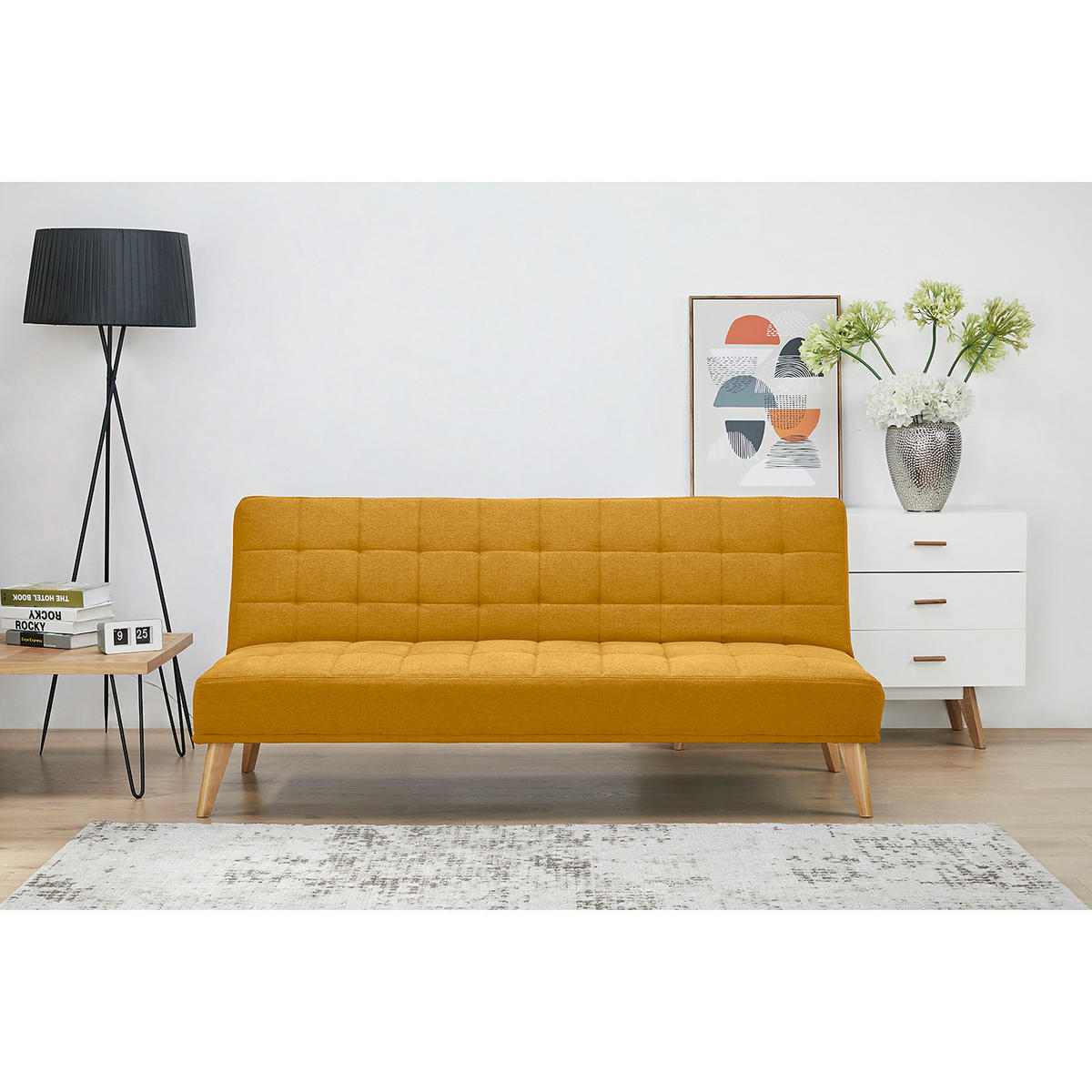 SCHLAFSOFA - Hellbraun/Gelb, Birkenholz/Textil (180/81/86cm) - home24