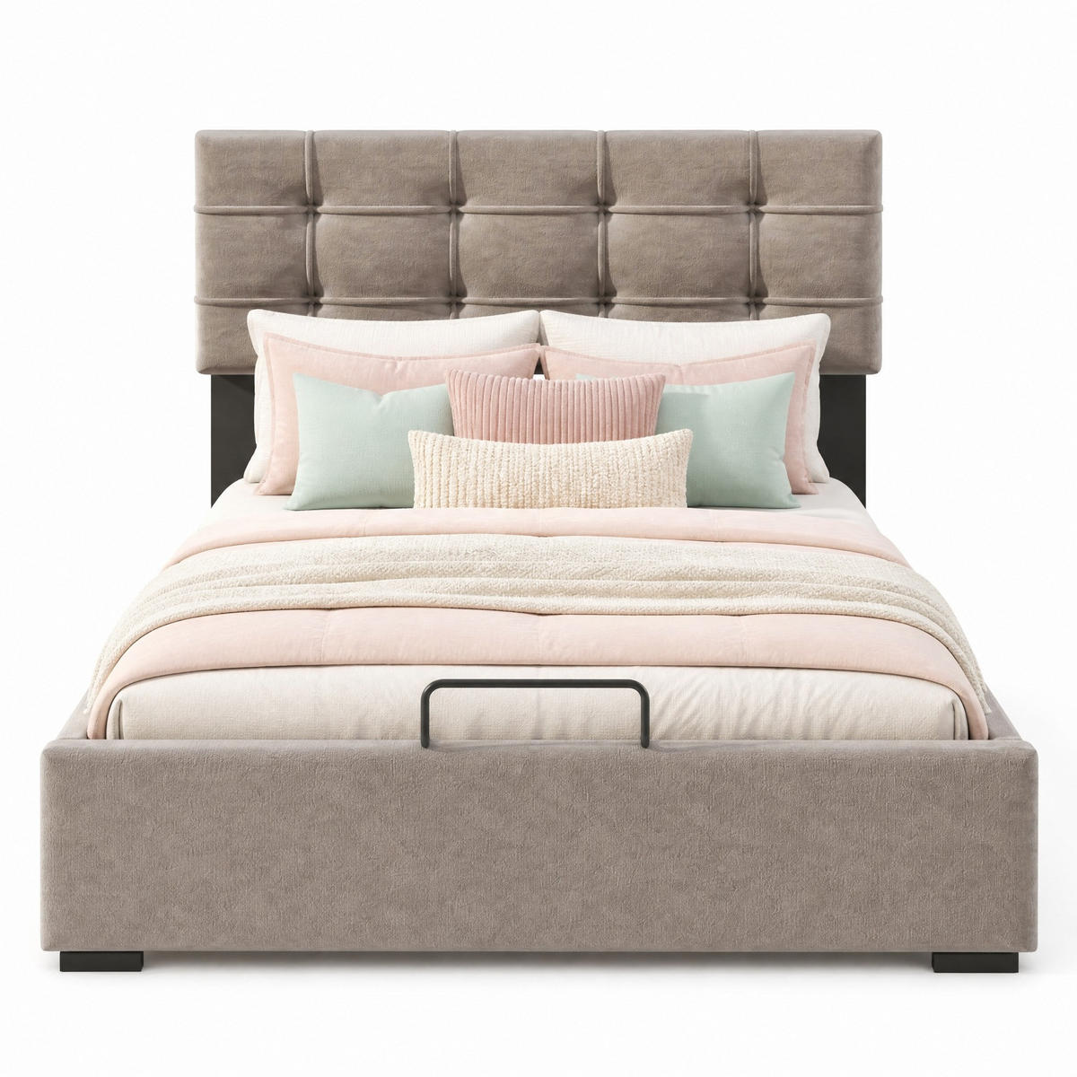 POLSTERBETT 140/200 cm in Hellgrau Samt mit Bettkasten, Verstellbarem Kopfteil und Matratze - Hellgrau, Holzwerkstoff/Textil (140/200cm) - CHICFURN