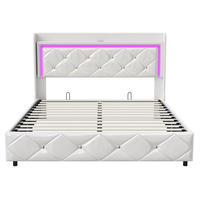 POLSTERBETT 140x200 cm mit LED-Beleuchtung , USB-Ladestation und hydraulischer Hebefunktion - ohne Matratze - Weiß, Textil (140/200cm) - DELFA
