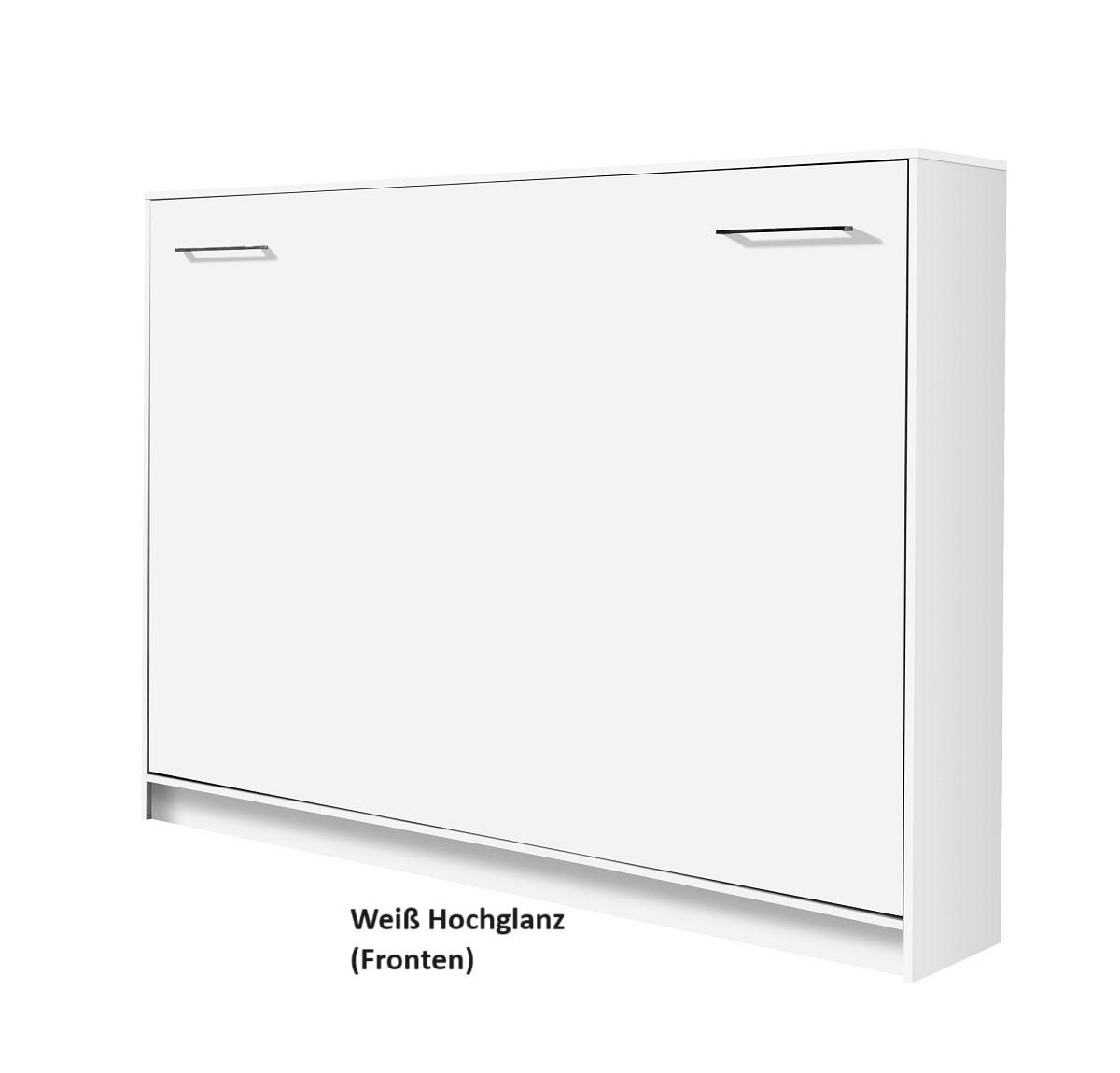 SCHRANKBETT Wandklappbett horizontal HB 140x200 - Weiß-Hochglanz - Weiß Hochglanz, Holzwerkstoff (140/200cm) - QMM TraumMöbel