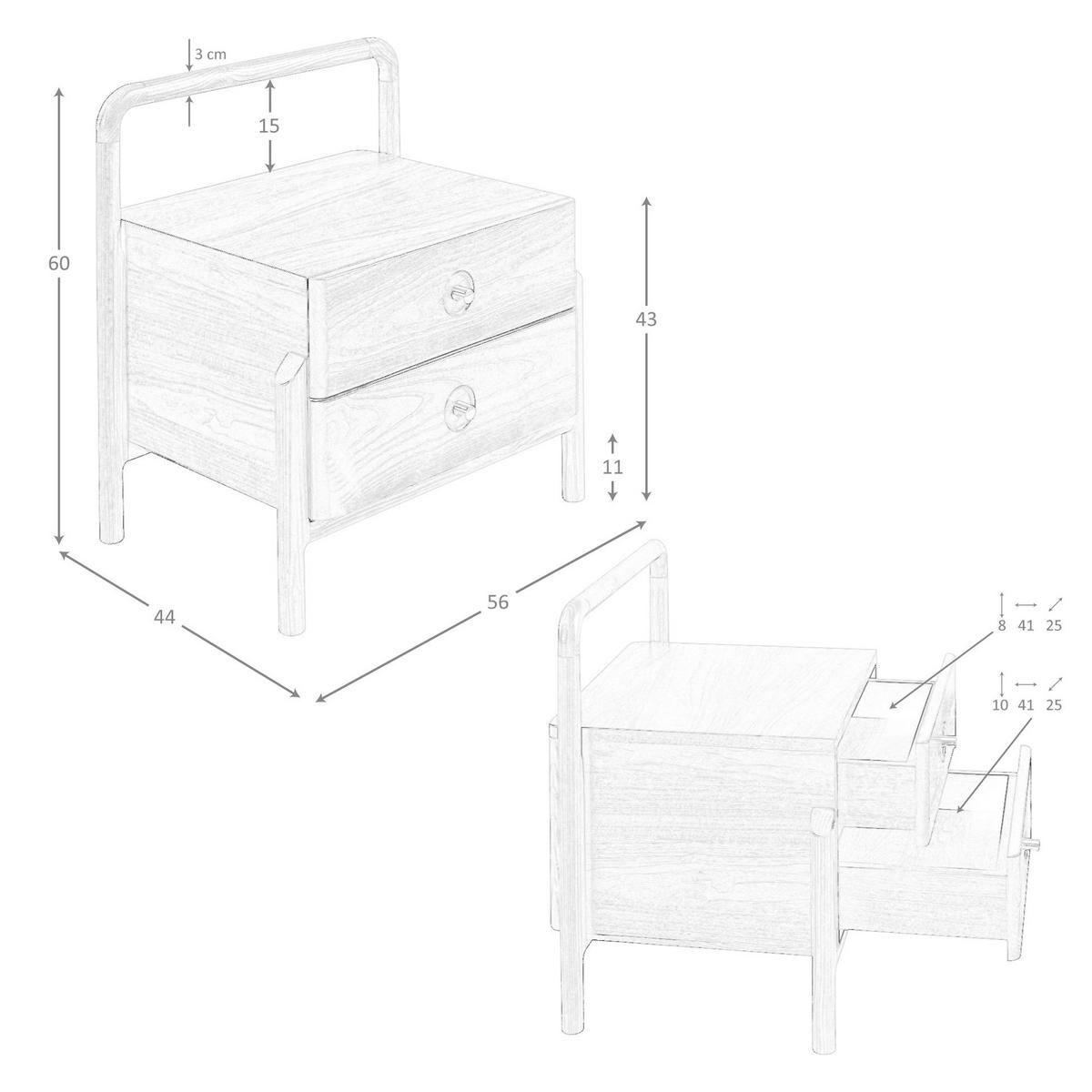 NACHTSCHRANK Nussbaum 56/44/60 cm - Nussbaumfarben/Goldfarben, Holz/Holzwerkstoff (56/60/44cm) - ANGEL CERDA