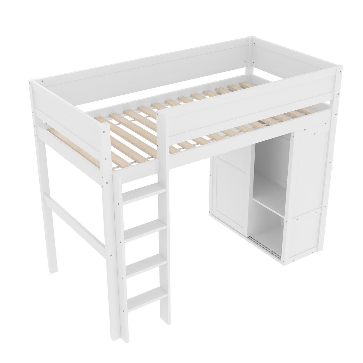 HOCHBETT aus Kiefernholz und MDF 90x200 cm Weiß mit Kleiderschrank und Staufach - Weiß, Holzwerkstoff (90/200cm) - IVMEU