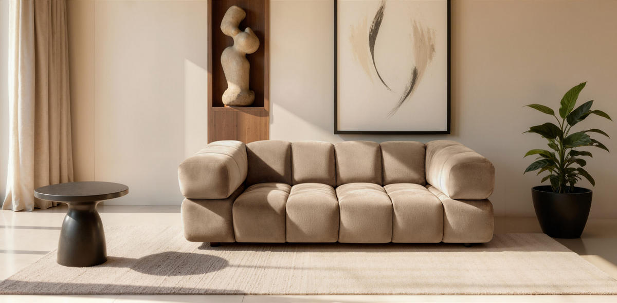SOFA 3-Sitzer, Couch, Veloursstoff Bluvel, Latte, Averro - Hellbraun, Holz (240/70/96cm) - Kaiser Möbel