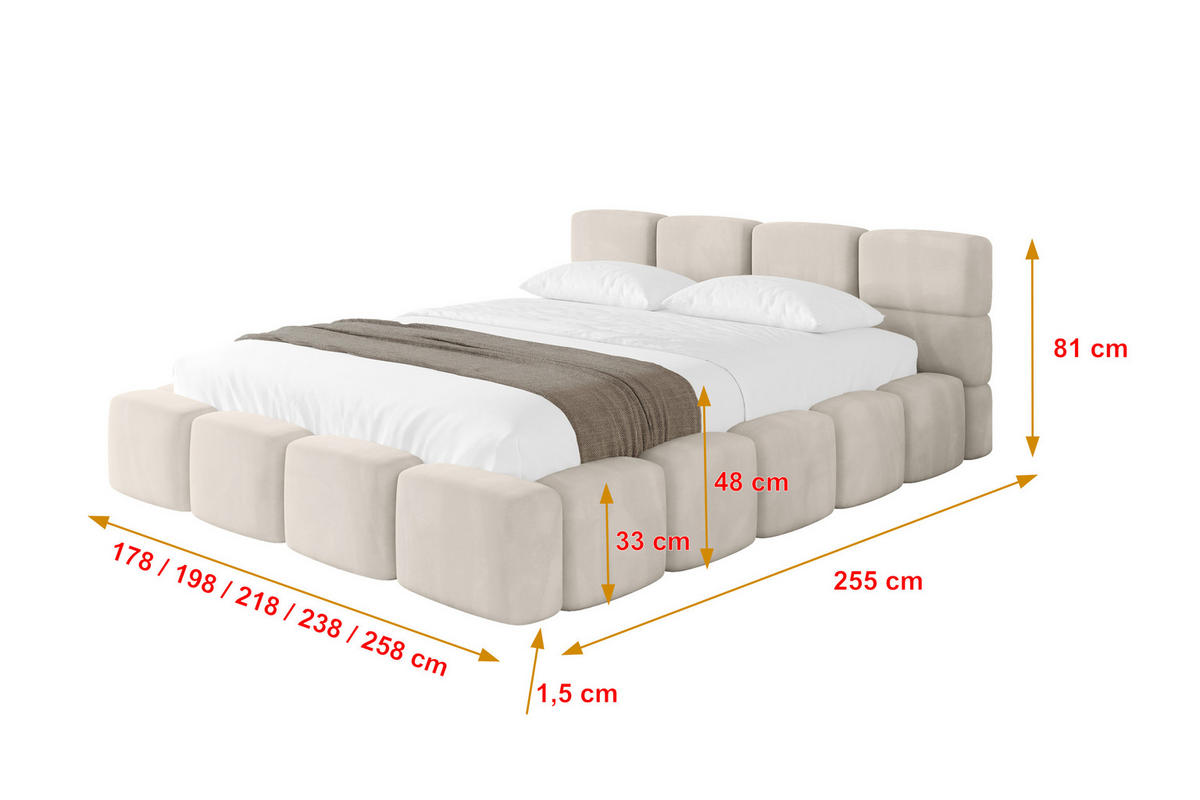 POLSTERBETT mit Bettkasten und Lattenrost, Bett mit Matratze H3/H4, Kopfteil, Boxbett, Doppelbett mit Stauraum - NATA-v1 200x200 Beige - Beige, Holzwerkstoff/Textil (200/200cm) - ALTDECOR