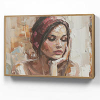 NÁSTĚNNÁ LAMPA S AKUMULÁTOREM Žena - vzhled malby - portrét - moderní 100x70 cm - hnědá, kompozitní dřevo (100/70/8cm) - OnlyWow