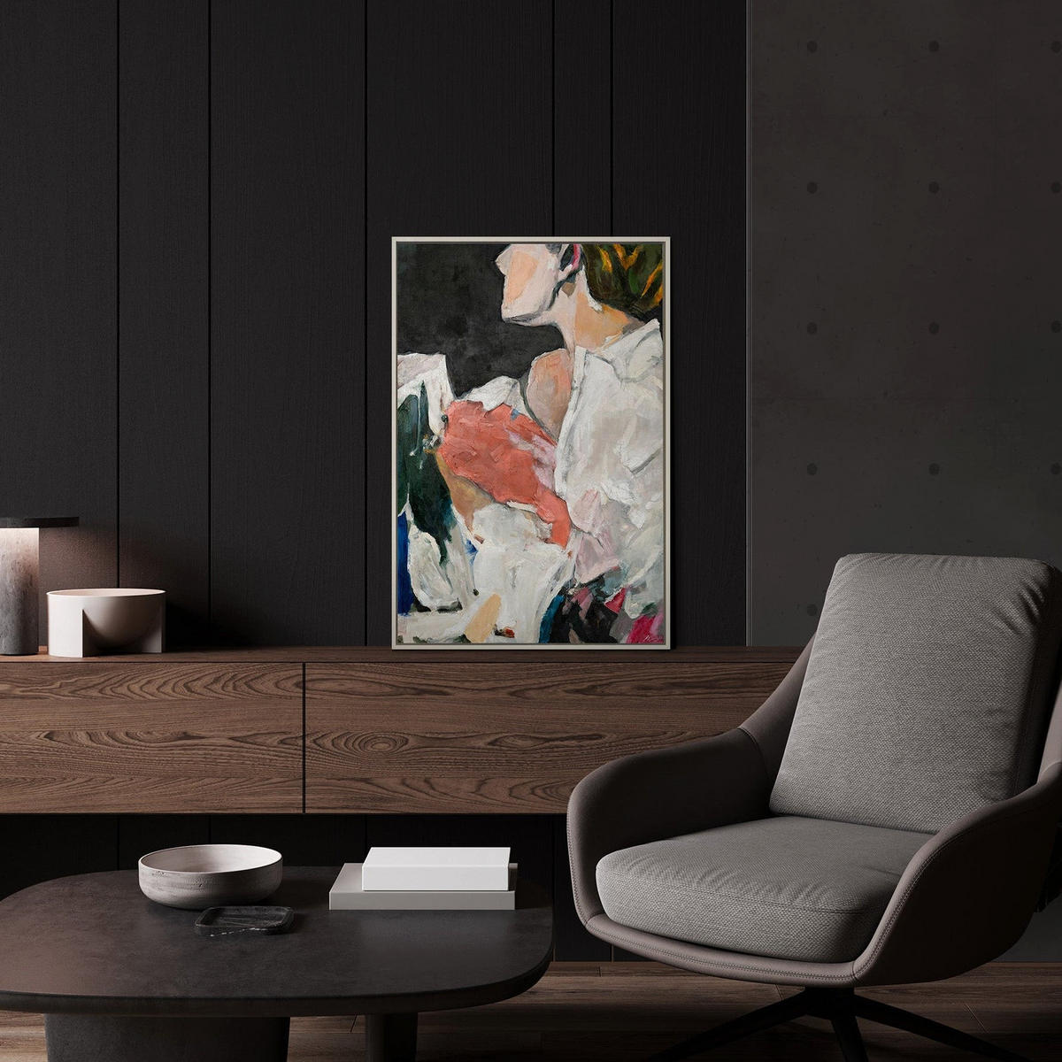 GEMÄLDE Abstrakte Silhouette Schattenfugenrahmen Beige 60x40 cm - Beige, Holz (60/40cm) - YS-art gallery
