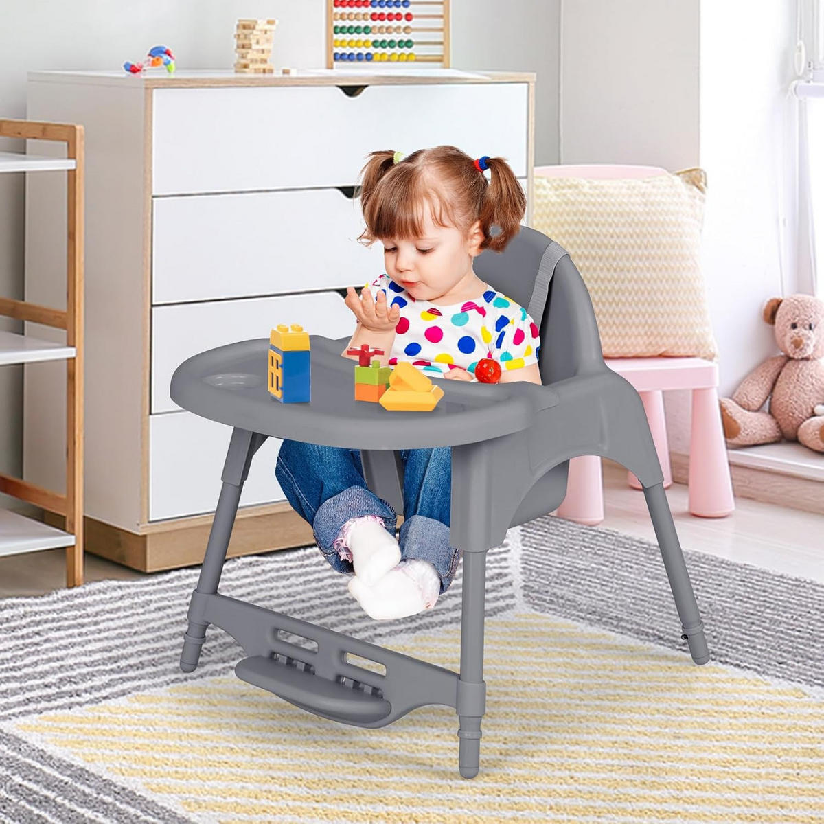 BABYHOCHSTUHL Grau - Grau, Kunststoff (61.5/87/66cm) - COSTWAY